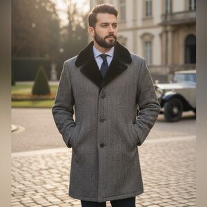 Vintage 80s USA Westchester Classics Men’s Herringbone Overcoat Faux Fur Lined